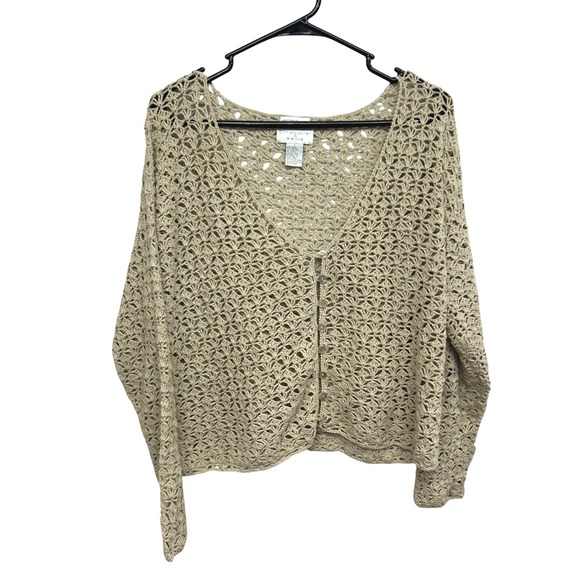 Christopher & Banks Beige Ramie Cotton Knit Cardigan Handcrafted Cottagecore L - Picture 1 of 7